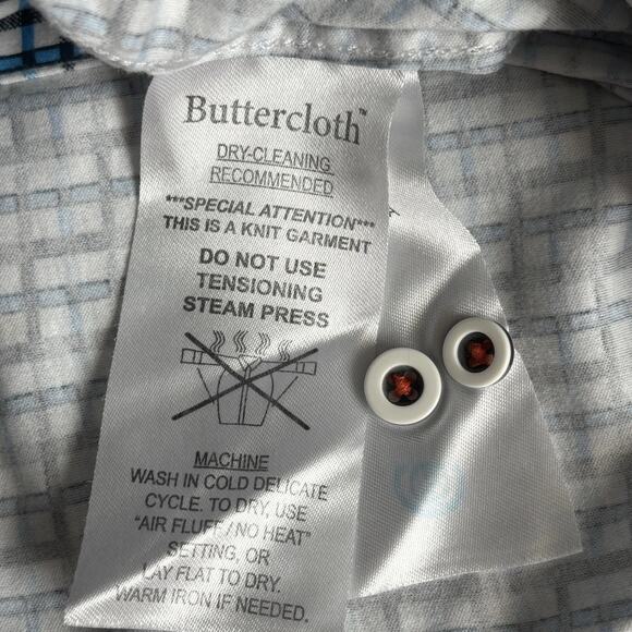 Buttercloth Mens Shirt XL Blue Black White Plaid Business Casual Flip Cuff Relax - Picture 8 of 10